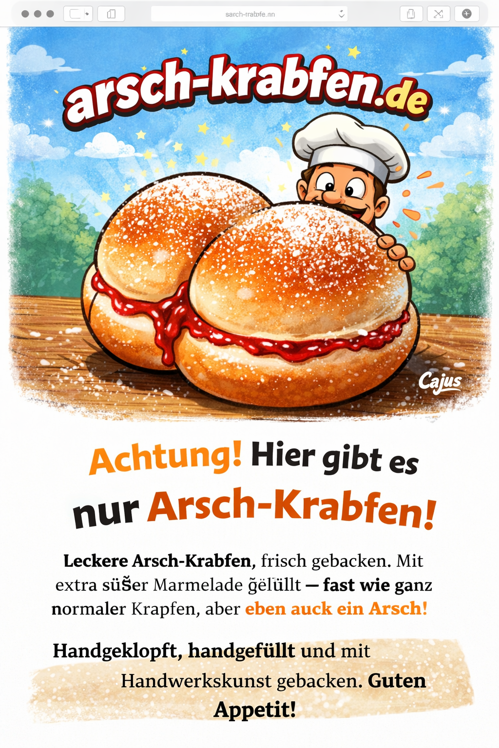 Lustige Illustration von Arsch-Krabfen mit kleinem Bäcker im Hintergrund